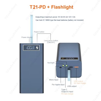 21x18650 Power Bank Case with Fast Charge USB & Wireless Charger