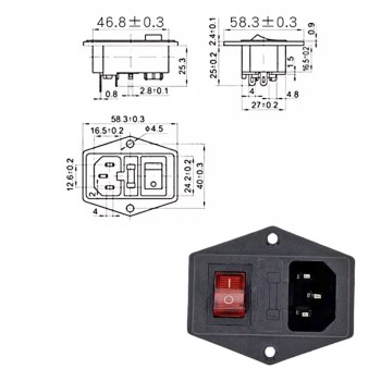 Computer Mount Inlet Rocker Power Switch IEC 3 Pin 320 C14 Connector