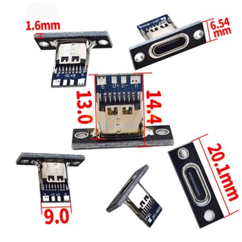 USB Type-C 2Pin 4Pin Female Connector Jack Data & Charging Port Electrical Charging Base with Fixing Plate