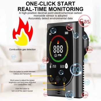 Gas Leak Detector Plug-in Carbon Monoxide Temperature Humidity