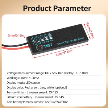 DC 7-55V Voltmeter Voltage Tester LED Indicator Light 3S-12S