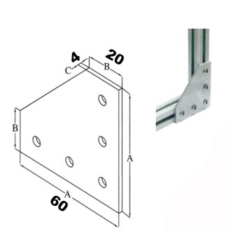 5 Holes 2020 L Shape Aluminum Bracket Right Angle Connector