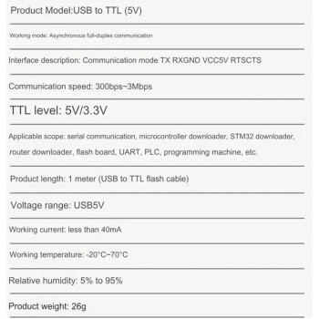 USB to TTL four-wire serial converter cable with CH343G chip