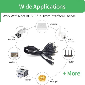 1 Female to 8 Male 5.5x2.1 DC Power Plug Converter Cable [40cm]