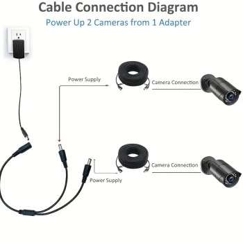 1 Female to 2 Male 5.5x2.1 DC Power Plug Converter Cable