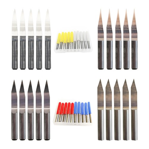 10 PCS CNC Engraving and Milling Bit with 3.175 mm Shank, 10° 15° 20° 30° 60°, and 0.1 to 0.8mm Tip