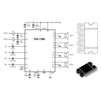 TDA7388 45Wt Four Channel Amplifier IC